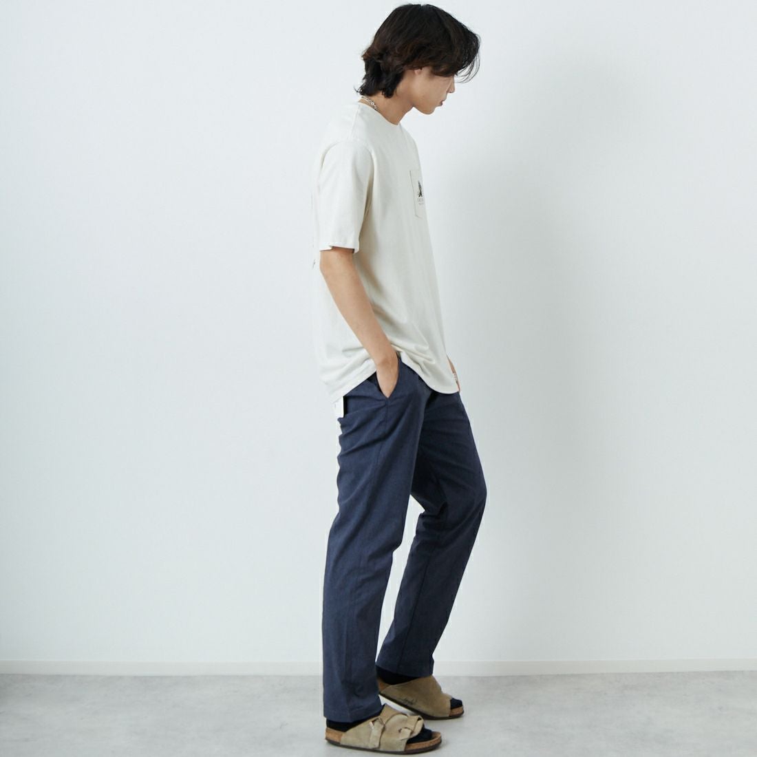 Jeans Factory Clothes [ジーンズファクトリークローズ] TC杢ストレッチ1Pイージートラウザー [JFC-252-003] 02 NVY &&モデル身長：179cm 着用サイズ：XL&&
