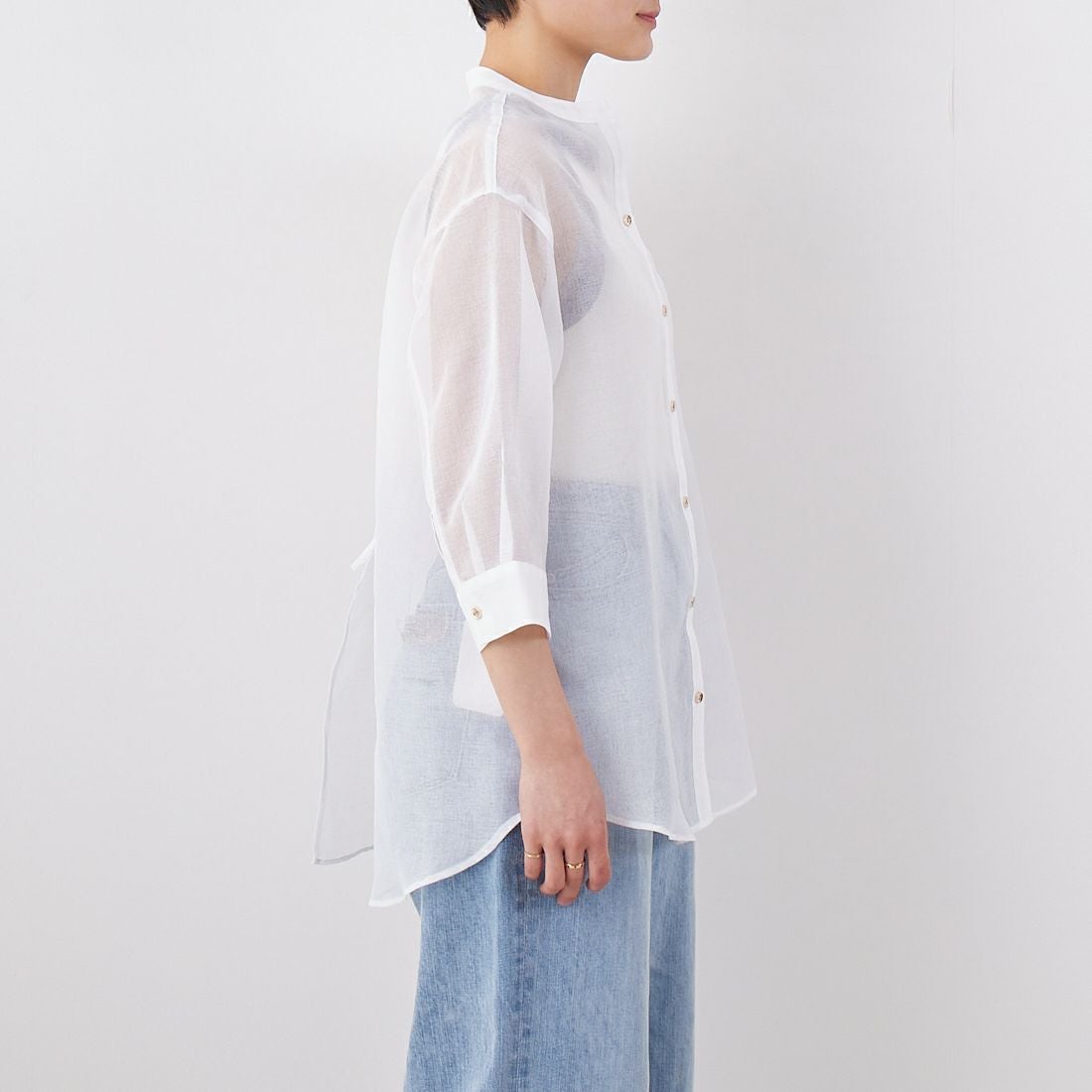 Jf Ready Made [ジェイエフレディメイド] シアーリネンライクブラウス [755111] 01 ﾎﾜｲﾄ &&モデル身長：160cm 着用サイズ：F&&