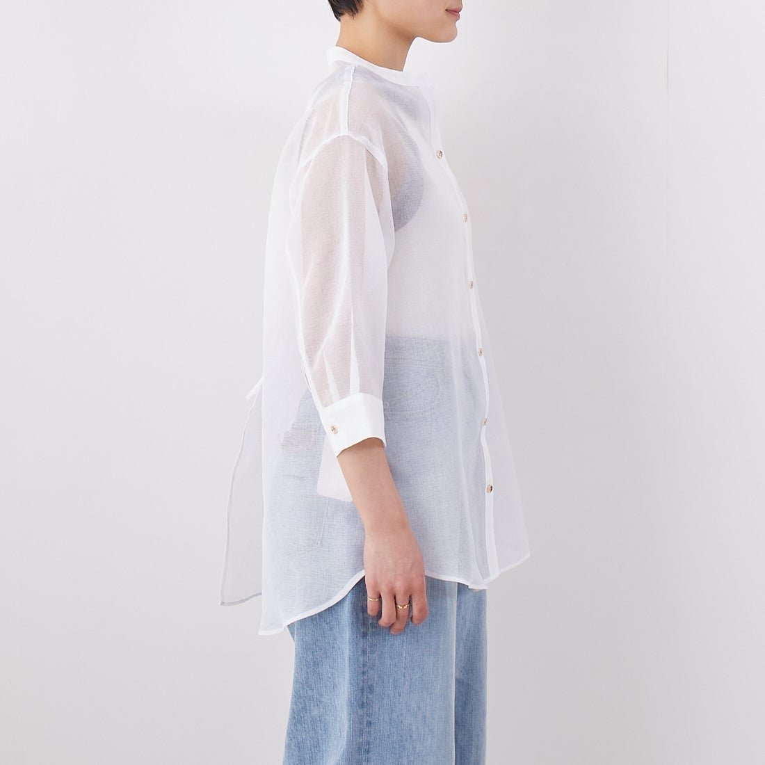 Jf Ready Made [ジェイエフレディメイド] シアーリネンライクブラウス [755111] 01 ﾎﾜｲﾄ &&モデル身長：160cm 着用サイズ：F&&