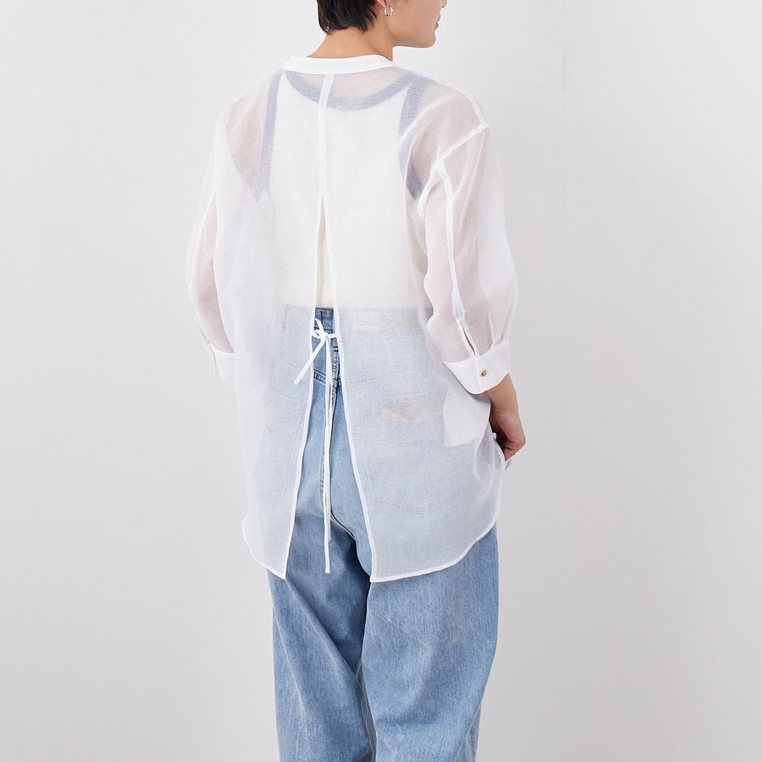 Jf Ready Made [ジェイエフレディメイド] シアーリネンライクブラウス [755111] 01 ﾎﾜｲﾄ &&モデル身長：160cm 着用サイズ：F&&