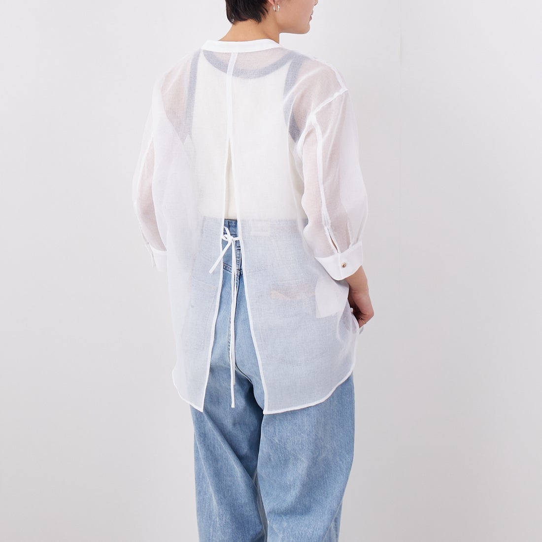 Jf Ready Made [ジェイエフレディメイド] シアーリネンライクブラウス [755111] 01 ﾎﾜｲﾄ &&モデル身長：160cm 着用サイズ：F&&