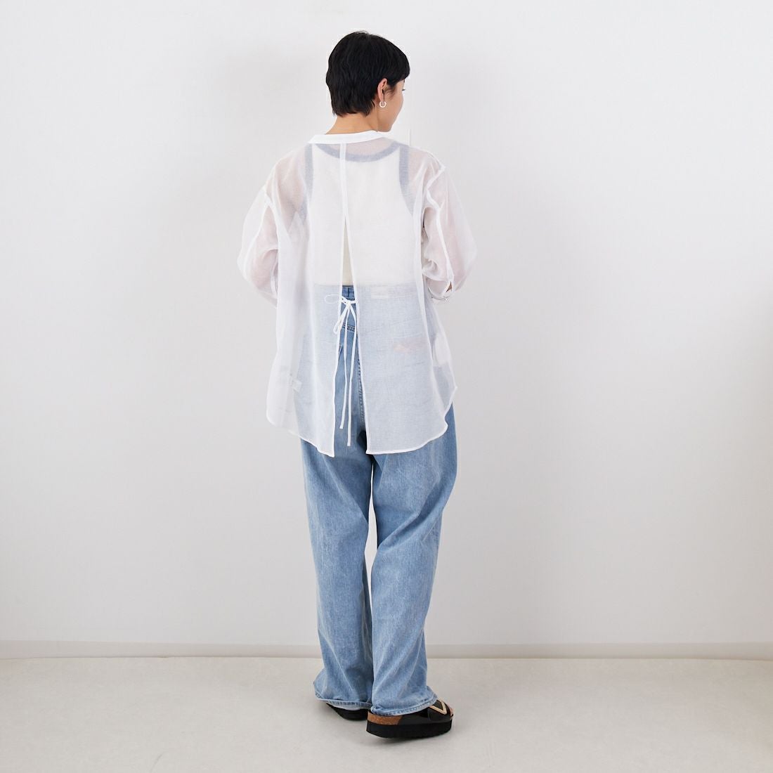 Jf Ready Made [ジェイエフレディメイド] シアーリネンライクブラウス [755111] 01 ﾎﾜｲﾄ &&モデル身長：160cm 着用サイズ：F&&