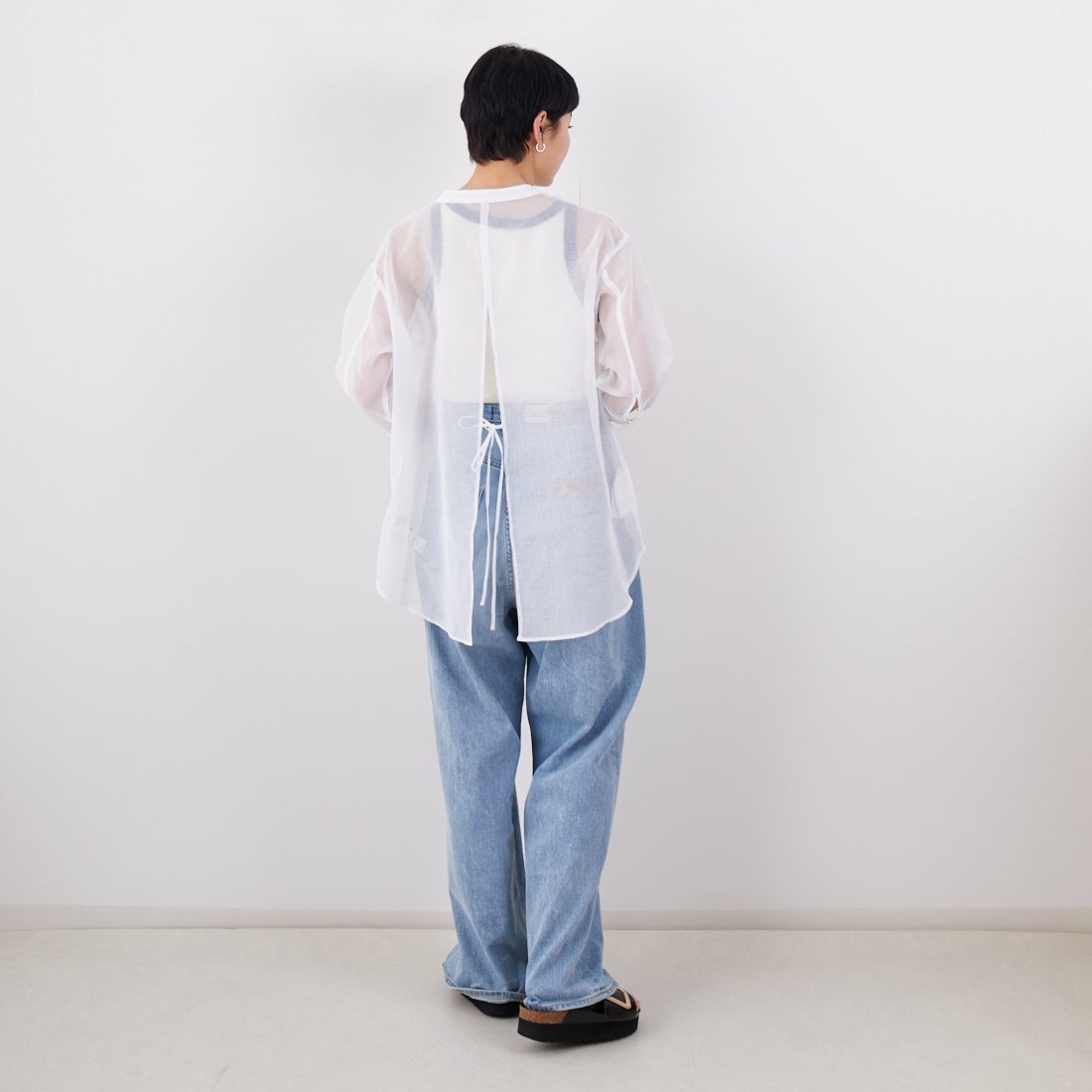 Jf Ready Made [ジェイエフレディメイド] シアーリネンライクブラウス [755111] 01 ﾎﾜｲﾄ &&モデル身長：160cm 着用サイズ：F&&