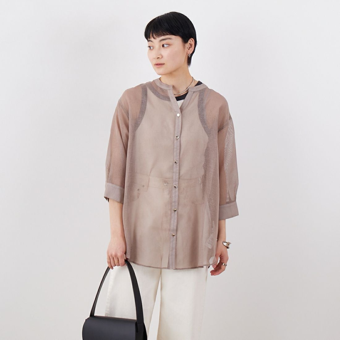 Jf Ready Made [ジェイエフレディメイド] シアーリネンライクブラウス [755111] 66 ﾓｶ &&モデル身長：160cm 着用サイズ：F&&