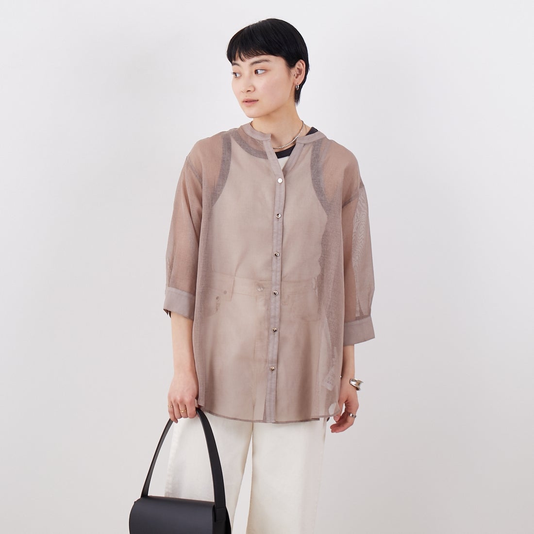 Jf Ready Made [ジェイエフレディメイド] シアーリネンライクブラウス [755111] 66 ﾓｶ &&モデル身長：160cm 着用サイズ：F&&