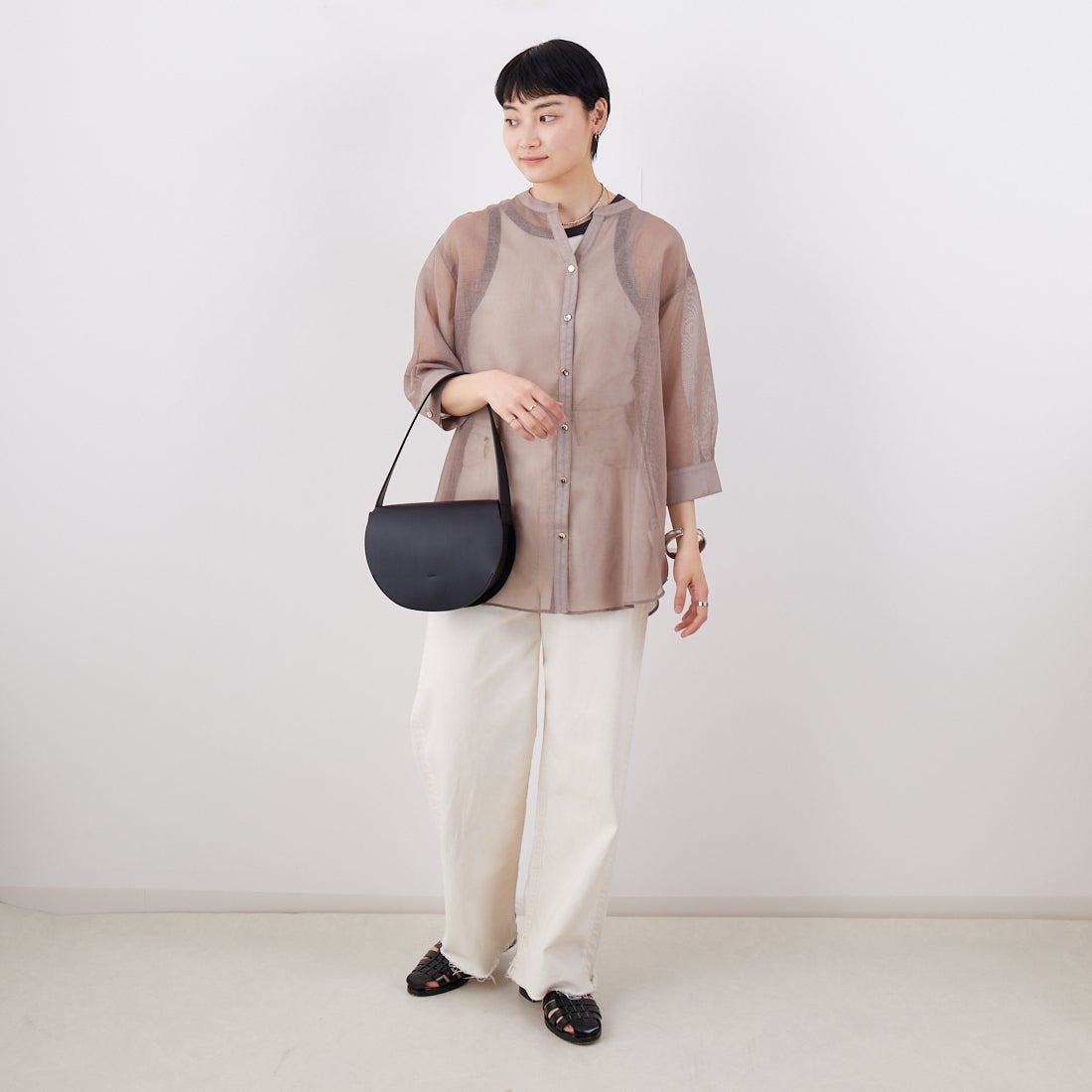 Jf Ready Made [ジェイエフレディメイド] シアーリネンライクブラウス [755111] 66 ﾓｶ &&モデル身長：160cm 着用サイズ：F&&