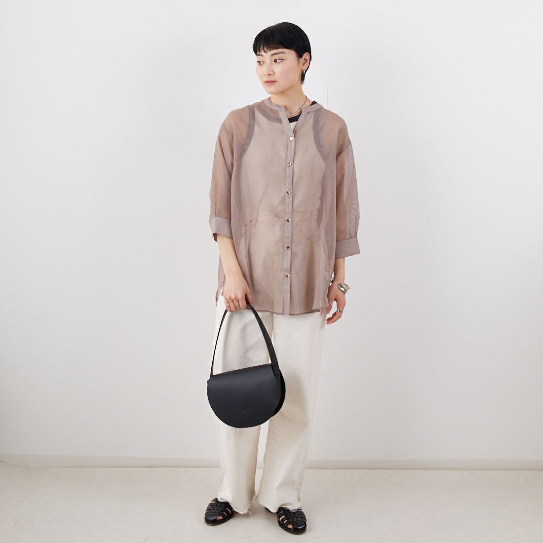 Jf Ready Made [ジェイエフレディメイド] シアーリネンライクブラウス [755111] 66 ﾓｶ &&モデル身長：160cm 着用サイズ：F&&