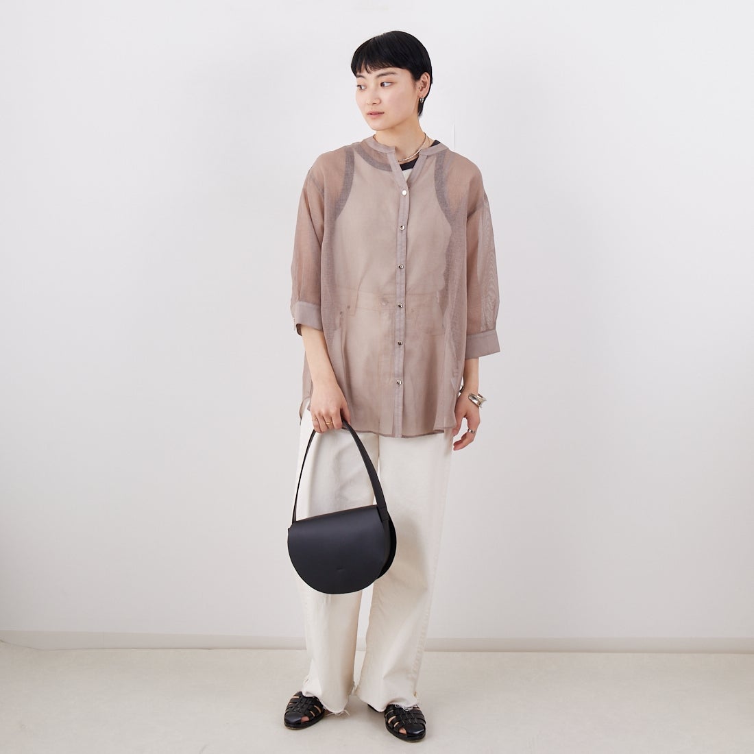 Jf Ready Made [ジェイエフレディメイド] シアーリネンライクブラウス [755111] 66 ﾓｶ &&モデル身長：160cm 着用サイズ：F&&