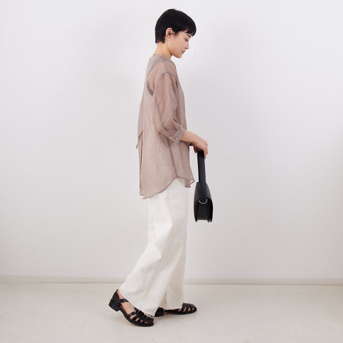 Jf Ready Made [ジェイエフレディメイド] シアーリネンライクブラウス [755111] 66 ﾓｶ &&モデル身長：160cm 着用サイズ：F&&