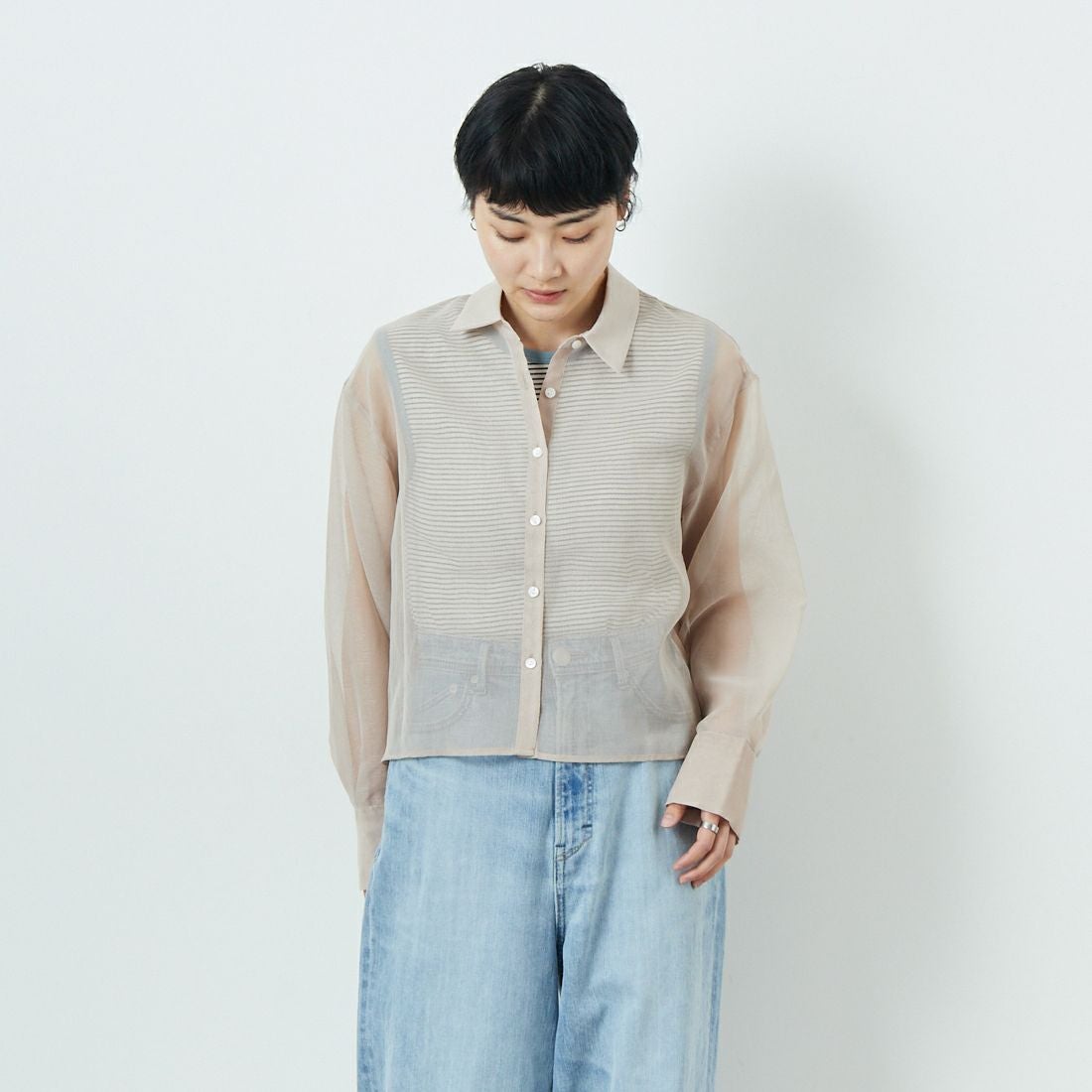 Jf Ready Made [ジェイエフレディメイド] シアーリネンライクブラウス [755110] 36 Lﾍﾞｰｼﾞｭ &&モデル身長：160cm 着用サイズ：F&&