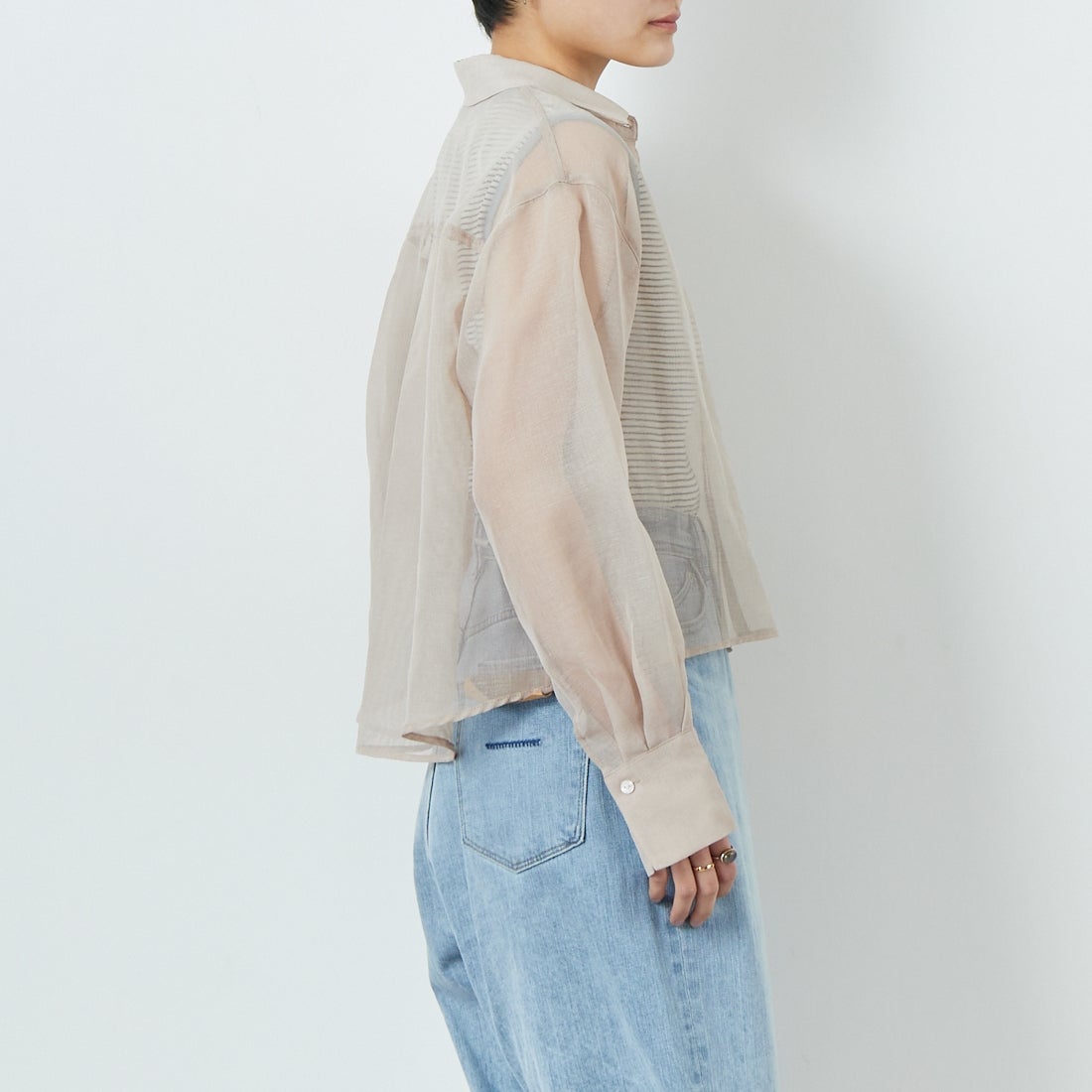 Jf Ready Made [ジェイエフレディメイド] シアーリネンライクブラウス [755110] 36 Lﾍﾞｰｼﾞｭ &&モデル身長：160cm 着用サイズ：F&&