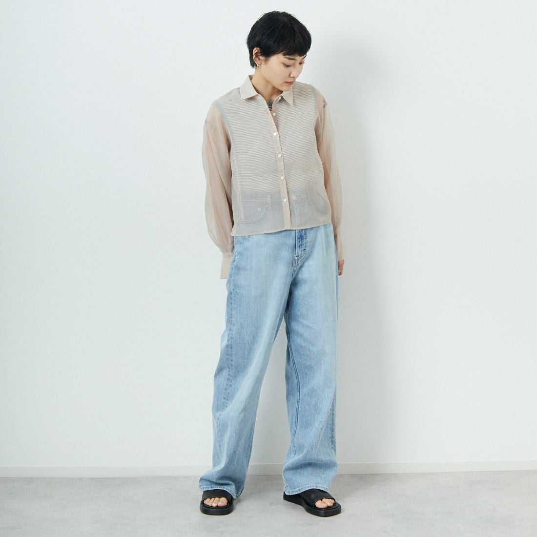 Jf Ready Made [ジェイエフレディメイド] シアーリネンライクブラウス [755110] 36 Lﾍﾞｰｼﾞｭ &&モデル身長：160cm 着用サイズ：F&&