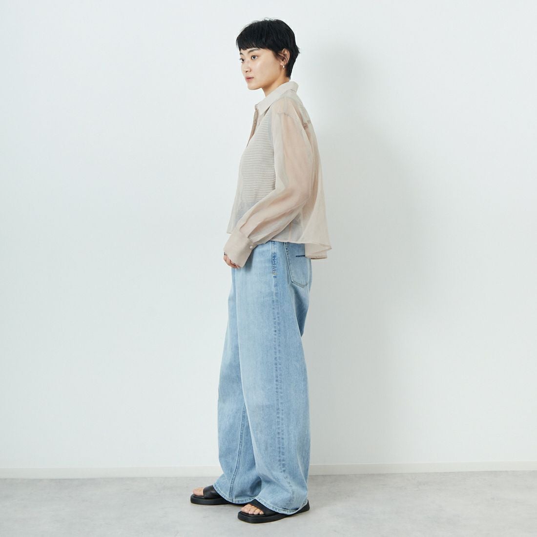 Jf Ready Made [ジェイエフレディメイド] シアーリネンライクブラウス [755110] 36 Lﾍﾞｰｼﾞｭ &&モデル身長：160cm 着用サイズ：F&&