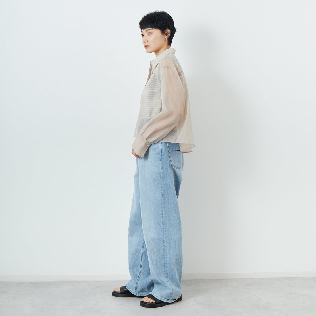 Jf Ready Made [ジェイエフレディメイド] シアーリネンライクブラウス [755110] 36 Lﾍﾞｰｼﾞｭ &&モデル身長：160cm 着用サイズ：F&&