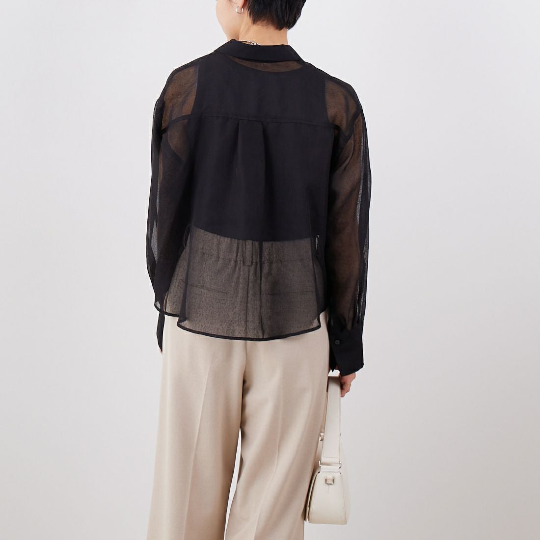 Jf Ready Made [ジェイエフレディメイド] シアーリネンライクブラウス [755110] 03 ﾌﾞﾗｯｸ &&モデル身長：160cm 着用サイズ：F&&