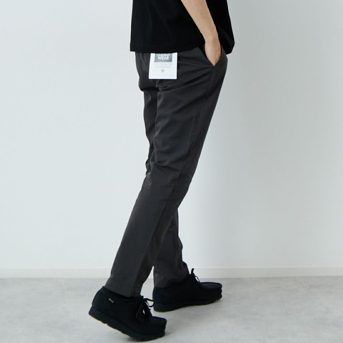 Jeans Factory Clothes [ジーンズファクトリークローズ] クールマックス サッカー1Pイージートラウザー [JFC-252-006] BLKｽﾄﾗｲﾌﾟ &&モデル身長：179cm 着用サイズ：L&&