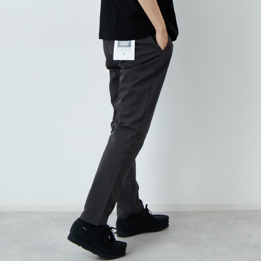 Jeans Factory Clothes [ジーンズファクトリークローズ] クールマックス サッカー1Pイージートラウザー [JFC-252-006] BLKｽﾄﾗｲﾌﾟ &&モデル身長：179cm 着用サイズ：L&&