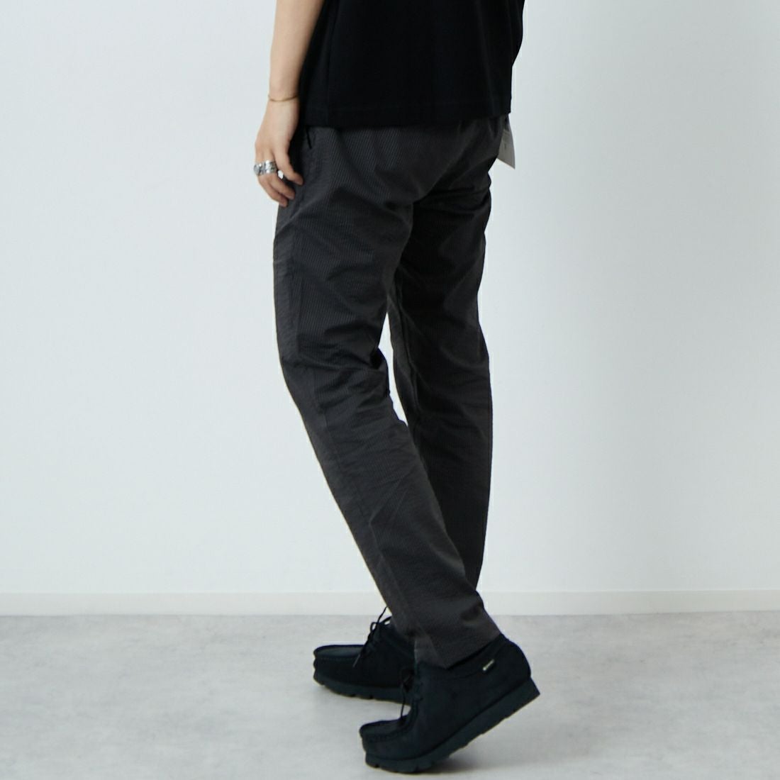 Jeans Factory Clothes [ジーンズファクトリークローズ] クールマックス サッカー1Pイージートラウザー [JFC-252-006] BLKｽﾄﾗｲﾌﾟ &&モデル身長：179cm 着用サイズ：L&&