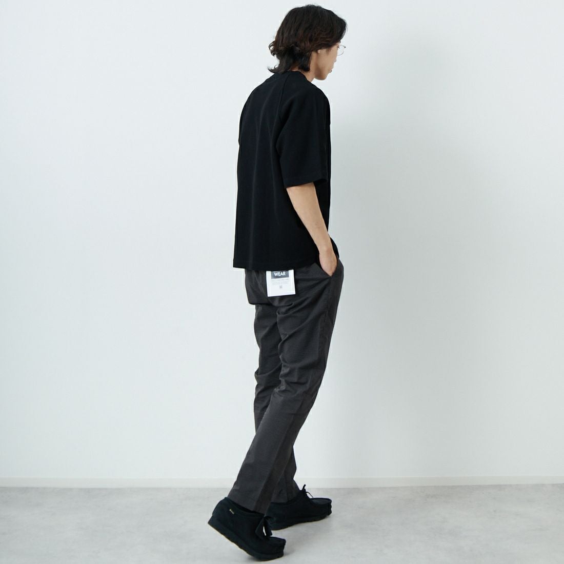 Jeans Factory Clothes [ジーンズファクトリークローズ] クールマックス サッカー1Pイージートラウザー [JFC-252-006] BLKｽﾄﾗｲﾌﾟ &&モデル身長：179cm 着用サイズ：L&&