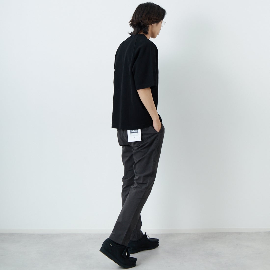 Jeans Factory Clothes [ジーンズファクトリークローズ] クールマックス サッカー1Pイージートラウザー [JFC-252-006] BLKｽﾄﾗｲﾌﾟ &&モデル身長：179cm 着用サイズ：L&&