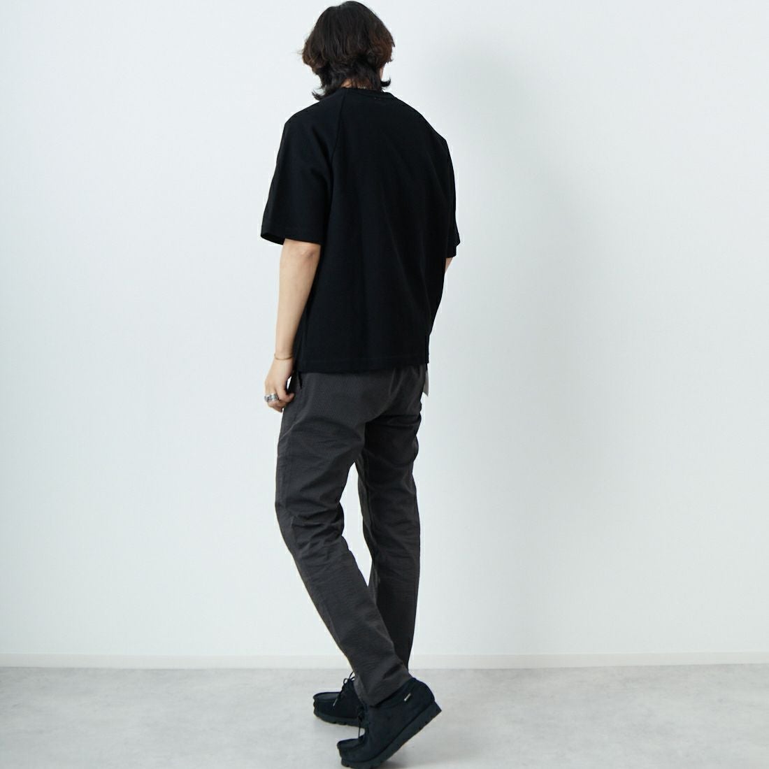 Jeans Factory Clothes [ジーンズファクトリークローズ] クールマックス サッカー1Pイージートラウザー [JFC-252-006] BLKｽﾄﾗｲﾌﾟ &&モデル身長：179cm 着用サイズ：L&&