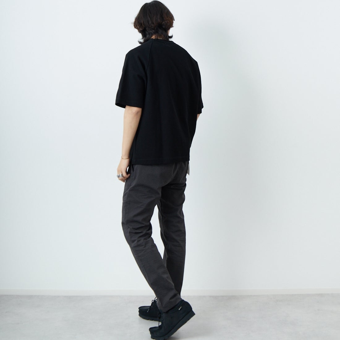 Jeans Factory Clothes [ジーンズファクトリークローズ] クールマックス サッカー1Pイージートラウザー [JFC-252-006] BLKｽﾄﾗｲﾌﾟ &&モデル身長：179cm 着用サイズ：L&&