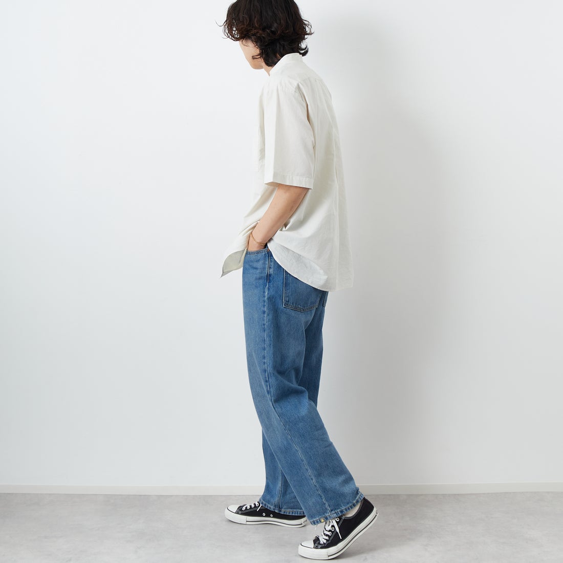 DANTON [ダントン] コットンリネン バンドカラーシャツ [JD-3788SCL] IVORY &&モデル身長：179cm 着用サイズ：42&&