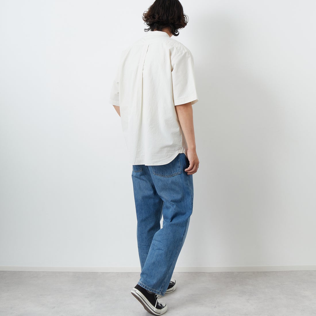 DANTON [ダントン] コットンリネン バンドカラーシャツ [JD-3788SCL] IVORY &&モデル身長：179cm 着用サイズ：42&&