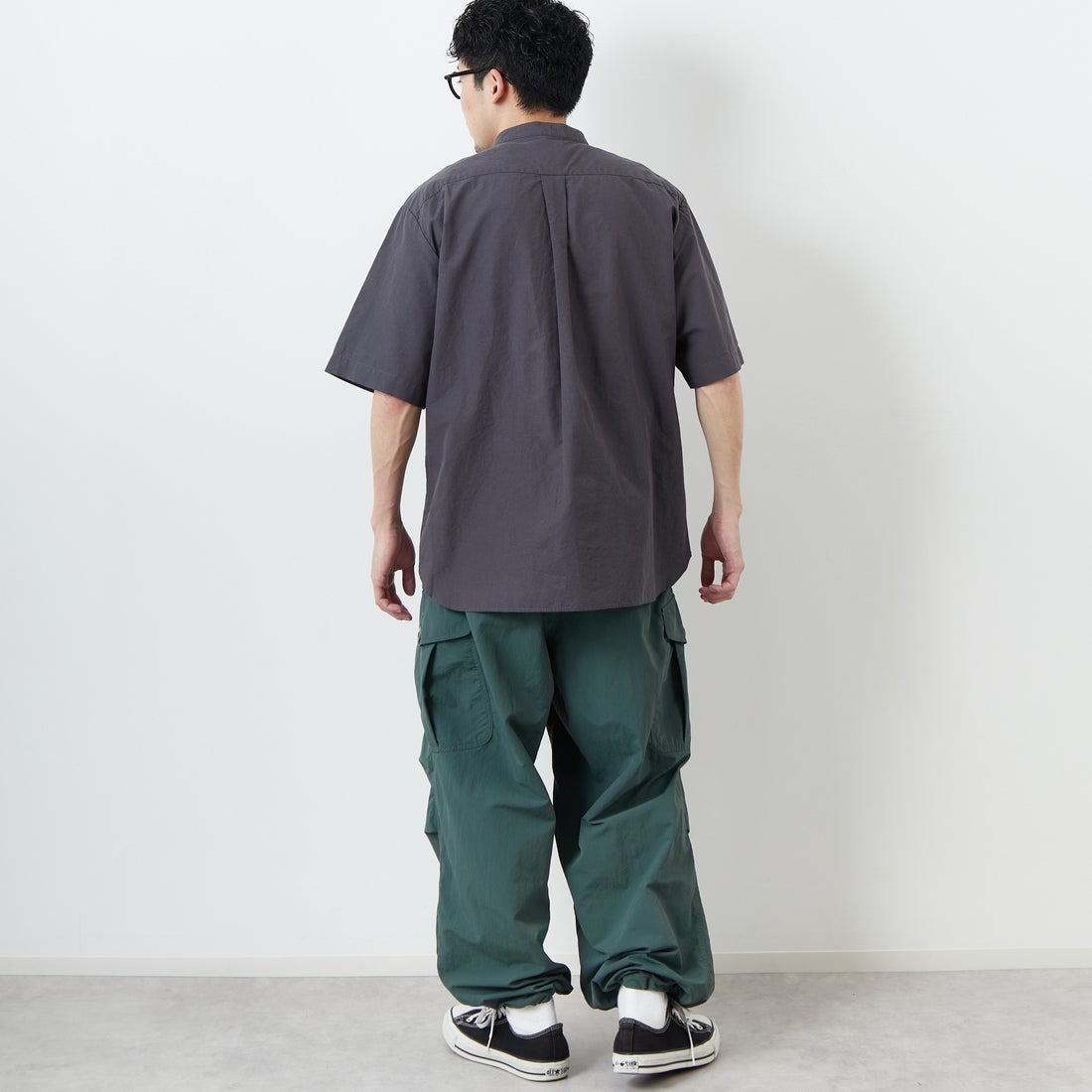 DANTON [ダントン] コットンリネン バンドカラーシャツ [JD-3788SCL] CHARCOAL &&モデル身長：168cm 着用サイズ：40&&