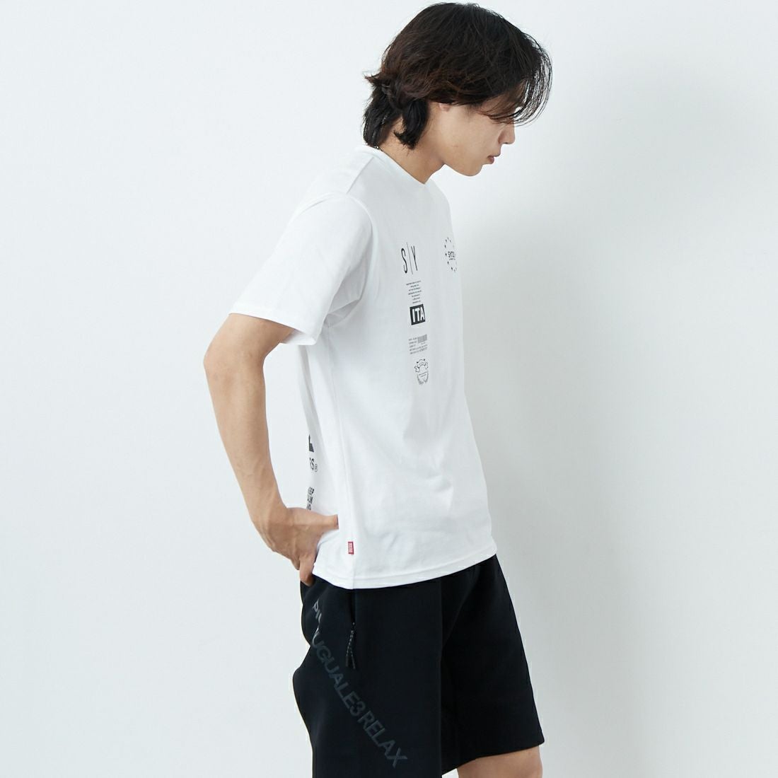 SY32 [エスワイサーティトゥ] マルチロゴグラフィックTシャツ [15050] WHITE &&モデル身長：179cm 着用サイズ：M&&