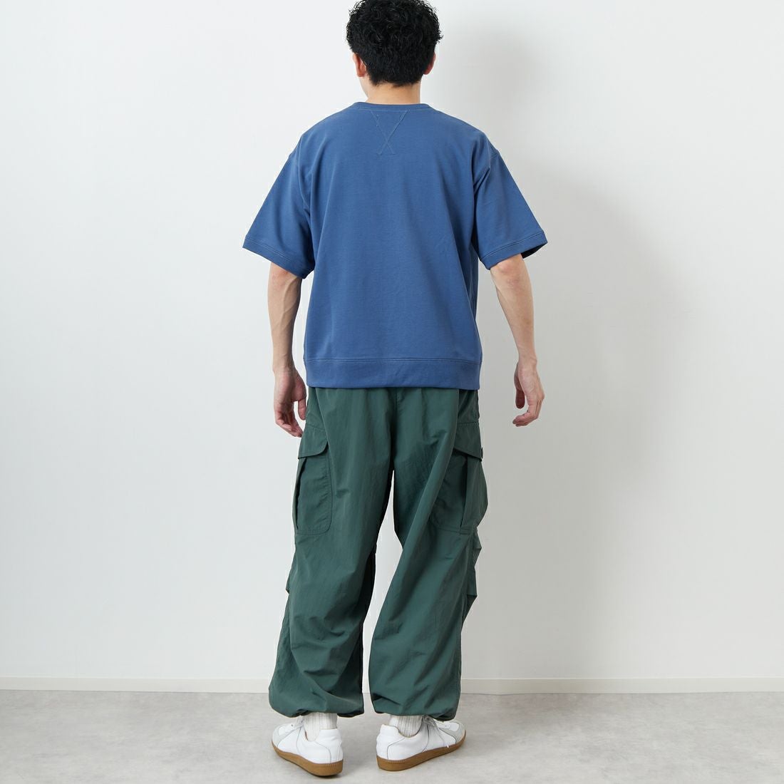 THE FOX [ザフォックス] 別注 ワンポイントロゴワッペン ミニ裏毛 WガゼットTシャツ [JFU25SS-12-JF] BLUE &&モデル身長：168cm 着用サイズ：M&&