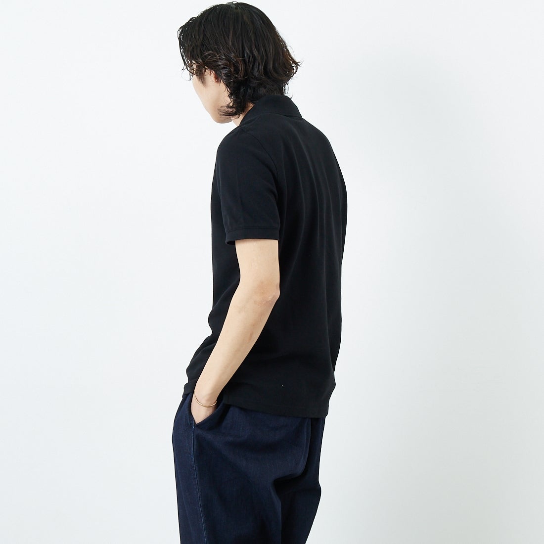 MAISON KITSUNE [メゾン キツネ] フォックスヘッド パッチ レギュラー ポロ [LM00208KJ7002] P199 BLACK &&モデル身長：179cm 着用サイズ：S&&