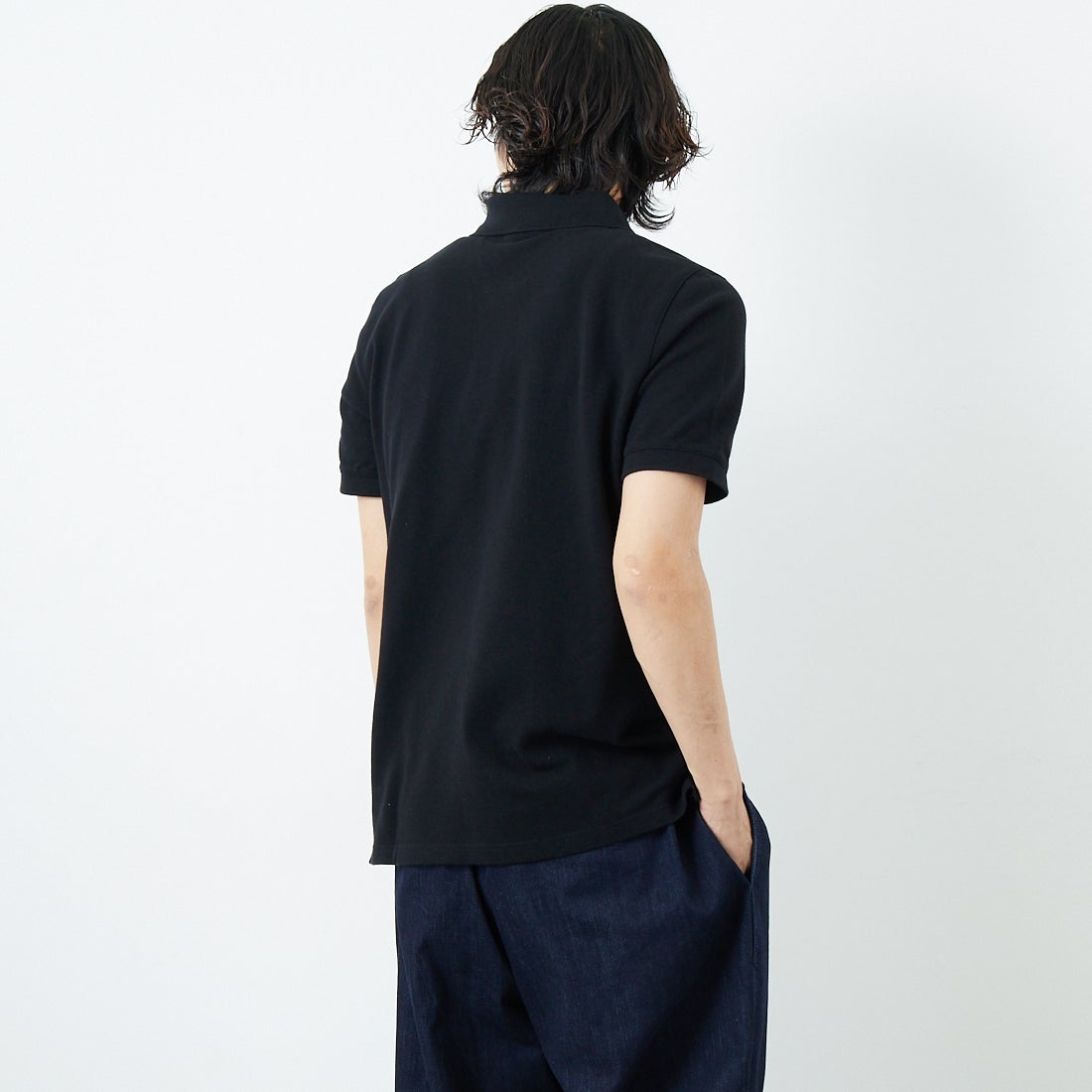 MAISON KITSUNE [メゾン キツネ] フォックスヘッド パッチ レギュラー ポロ [LM00208KJ7002] P199 BLACK &&モデル身長：179cm 着用サイズ：S&&