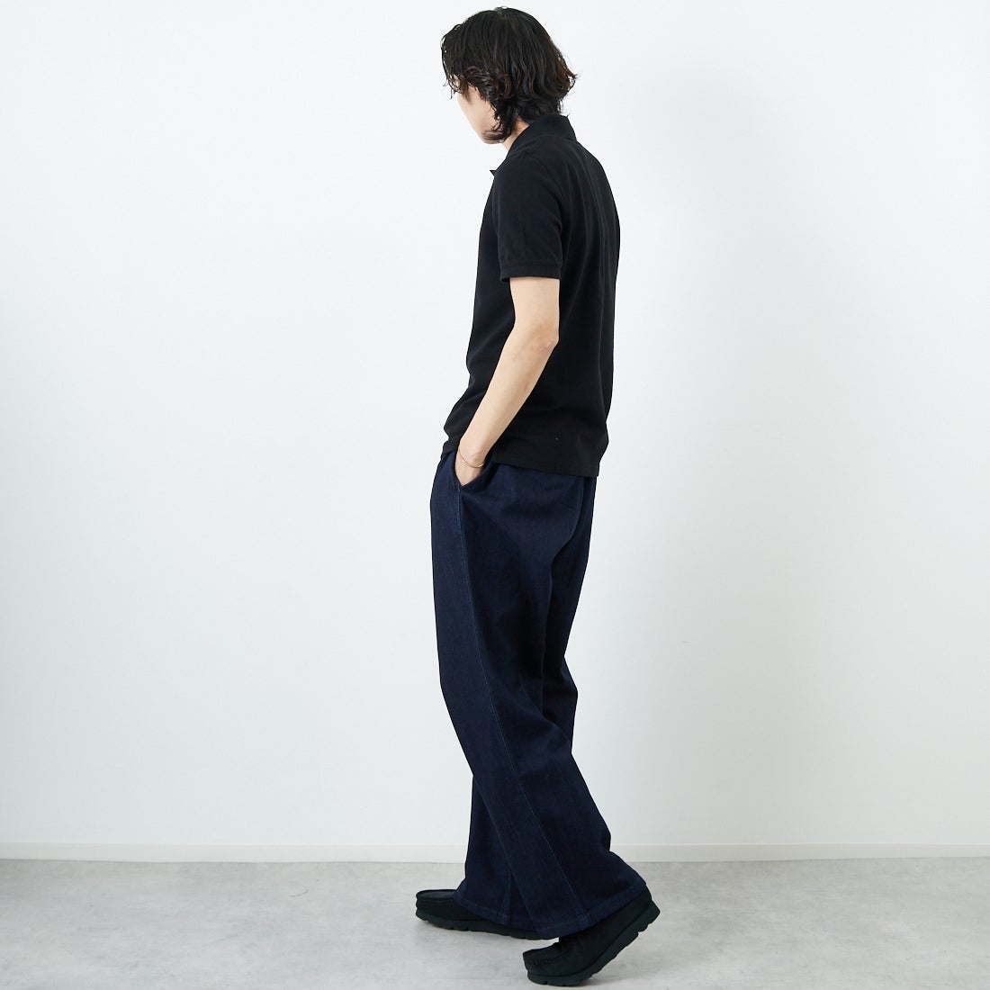 MAISON KITSUNE [メゾン キツネ] フォックスヘッド パッチ レギュラー ポロ [LM00208KJ7002] P199 BLACK &&モデル身長：179cm 着用サイズ：S&&