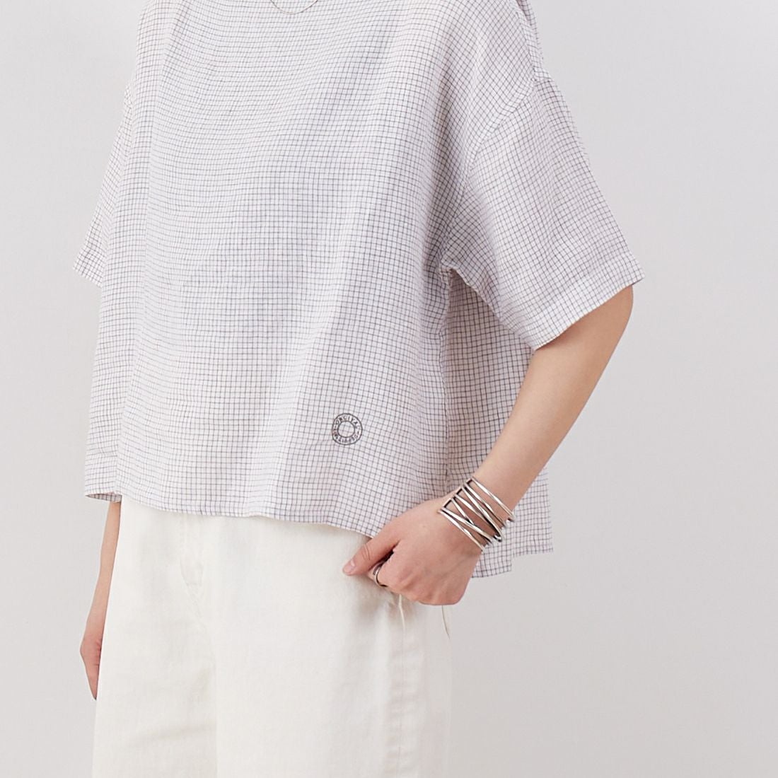 ORCIVAL [オーシバル] ボートネックリネンチェックプルオーバー [OR-B0388LCH] WH/TAUPE C &&モデル身長：160cm 着用サイズ：1&&