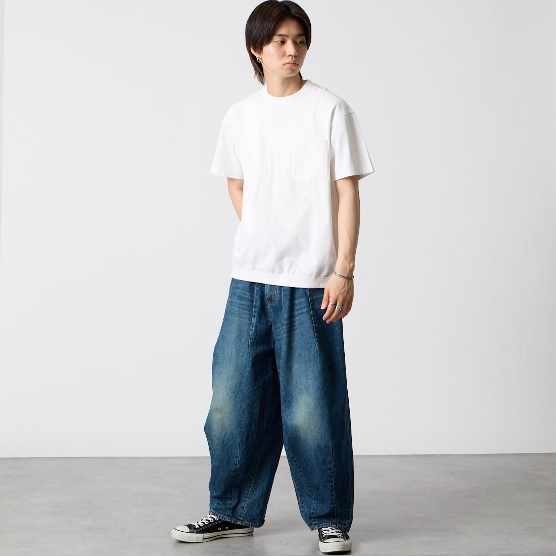 THE NORTH FACE PURPLE LABEL [ザ ノースフェイス パープルレーベル] ハイバルキーポケットTシャツ [N25SH056] OW OFF WH &&モデル身長：177cm 着用サイズ：M&&