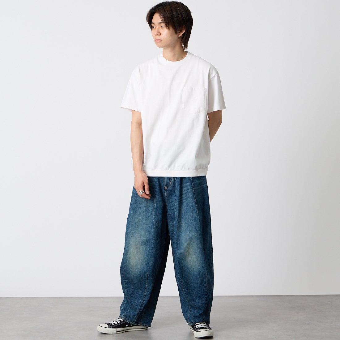 THE NORTH FACE PURPLE LABEL [ザ ノースフェイス パープルレーベル] ハイバルキーポケットTシャツ [N25SH056] OW OFF WH &&モデル身長：177cm 着用サイズ：M&&