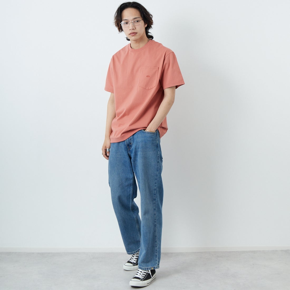 THE NORTH FACE PURPLE LABEL [ザ ノースフェイス パープルレーベル] ハイバルキーポケットTシャツ [N25SH056] PG PNK G &&モデル身長：179cm 着用サイズ：M&&