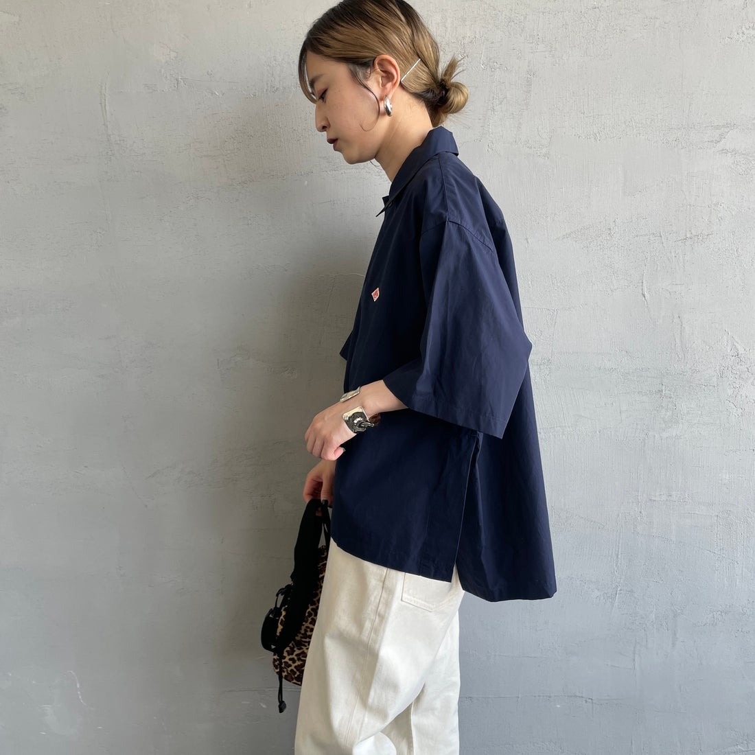 DANTON [ダントン] ハーフスリーブシャツ [DT-B0223CPL] NAVY &&モデル身長：150cm 着用サイズ：38&&