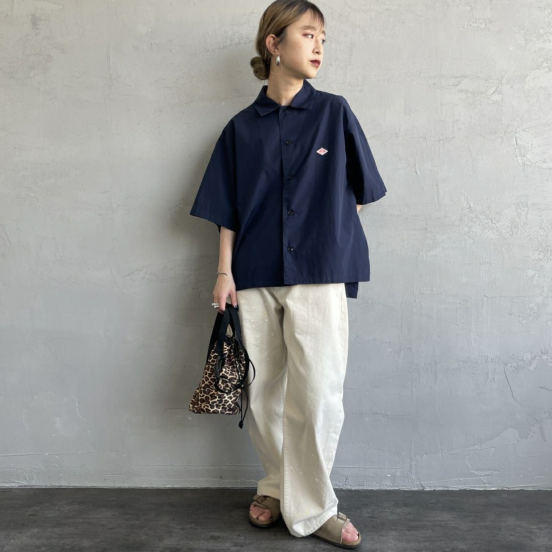 DANTON [ダントン] ハーフスリーブシャツ [DT-B0223CPL] NAVY &&モデル身長：150cm 着用サイズ：38&&