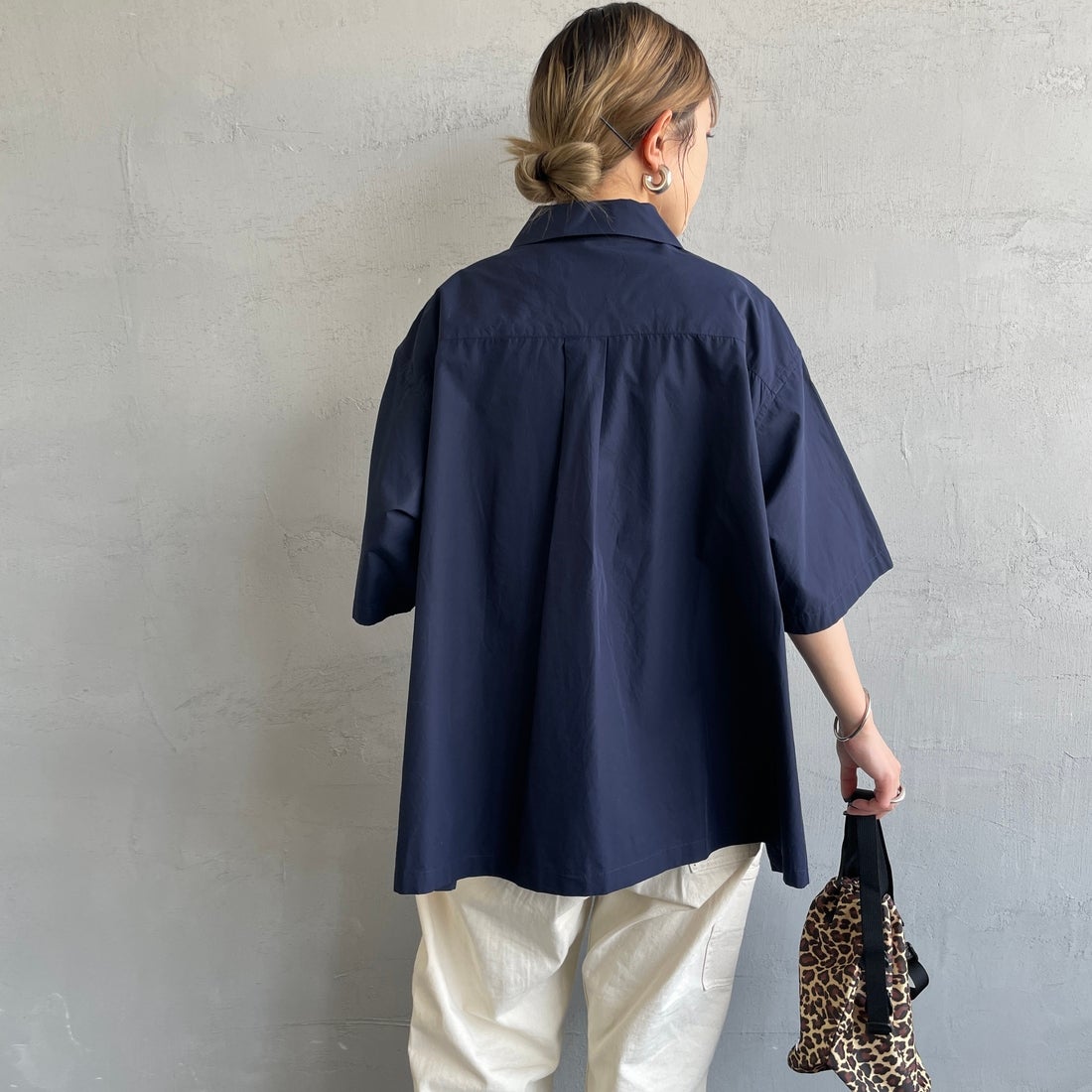 DANTON [ダントン] ハーフスリーブシャツ [DT-B0223CPL] NAVY &&モデル身長：150cm 着用サイズ：38&&