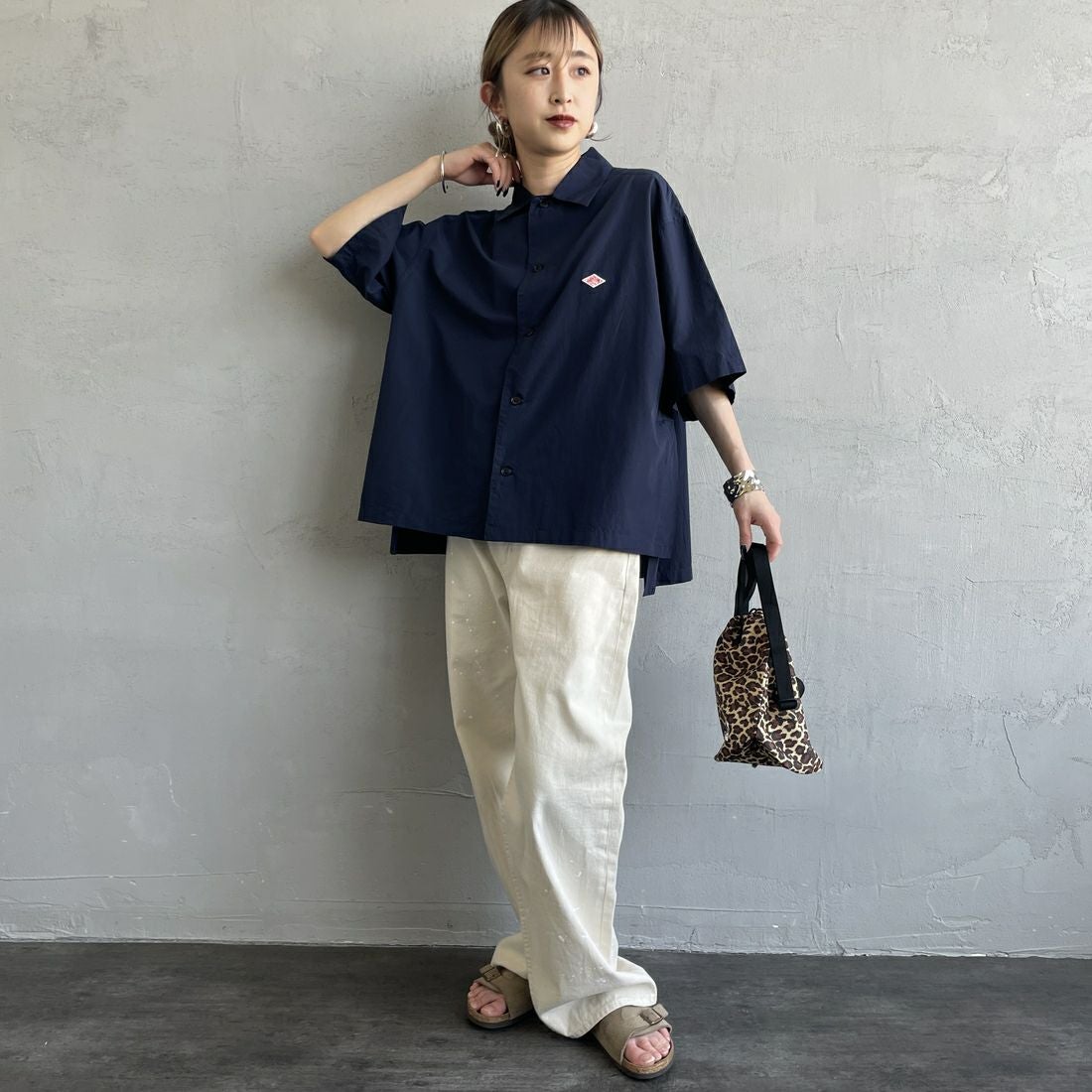 DANTON [ダントン] ハーフスリーブシャツ [DT-B0223CPL] NAVY &&モデル身長：150cm 着用サイズ：38&&