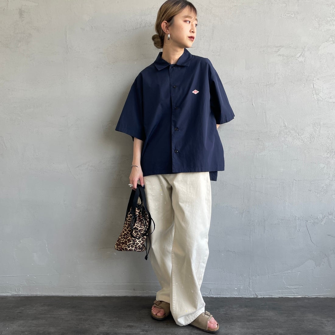 DANTON [ダントン] ハーフスリーブシャツ [DT-B0223CPL] NAVY &&モデル身長：150cm 着用サイズ：38&&