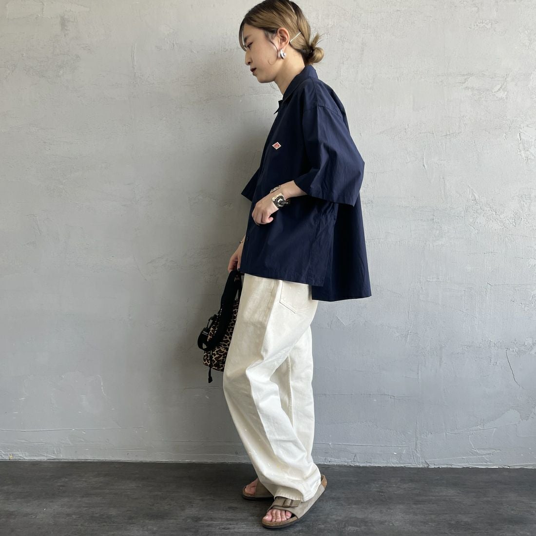 DANTON [ダントン] ハーフスリーブシャツ [DT-B0223CPL] NAVY &&モデル身長：150cm 着用サイズ：38&&