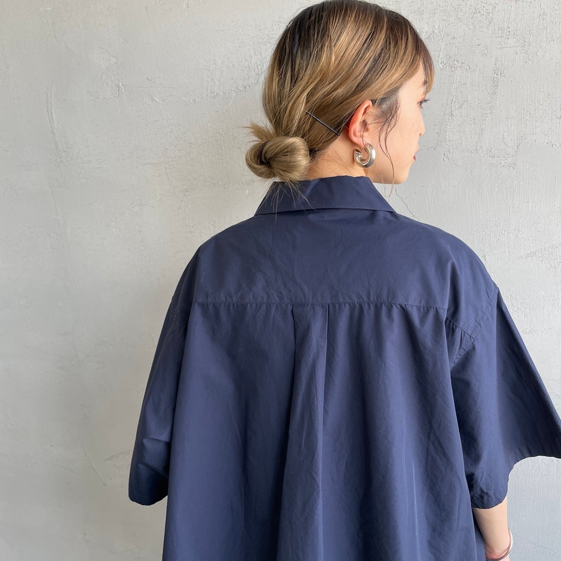 DANTON [ダントン] ハーフスリーブシャツ [DT-B0223CPL] NAVY &&モデル身長：150cm 着用サイズ：38&&