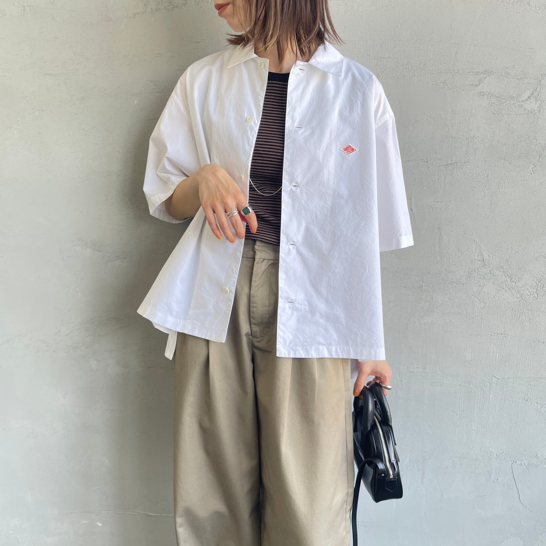 DANTON [ダントン] ハーフスリーブシャツ [DT-B0223CPL] WHITE &&モデル身長：158cm 着用サイズ：38&&