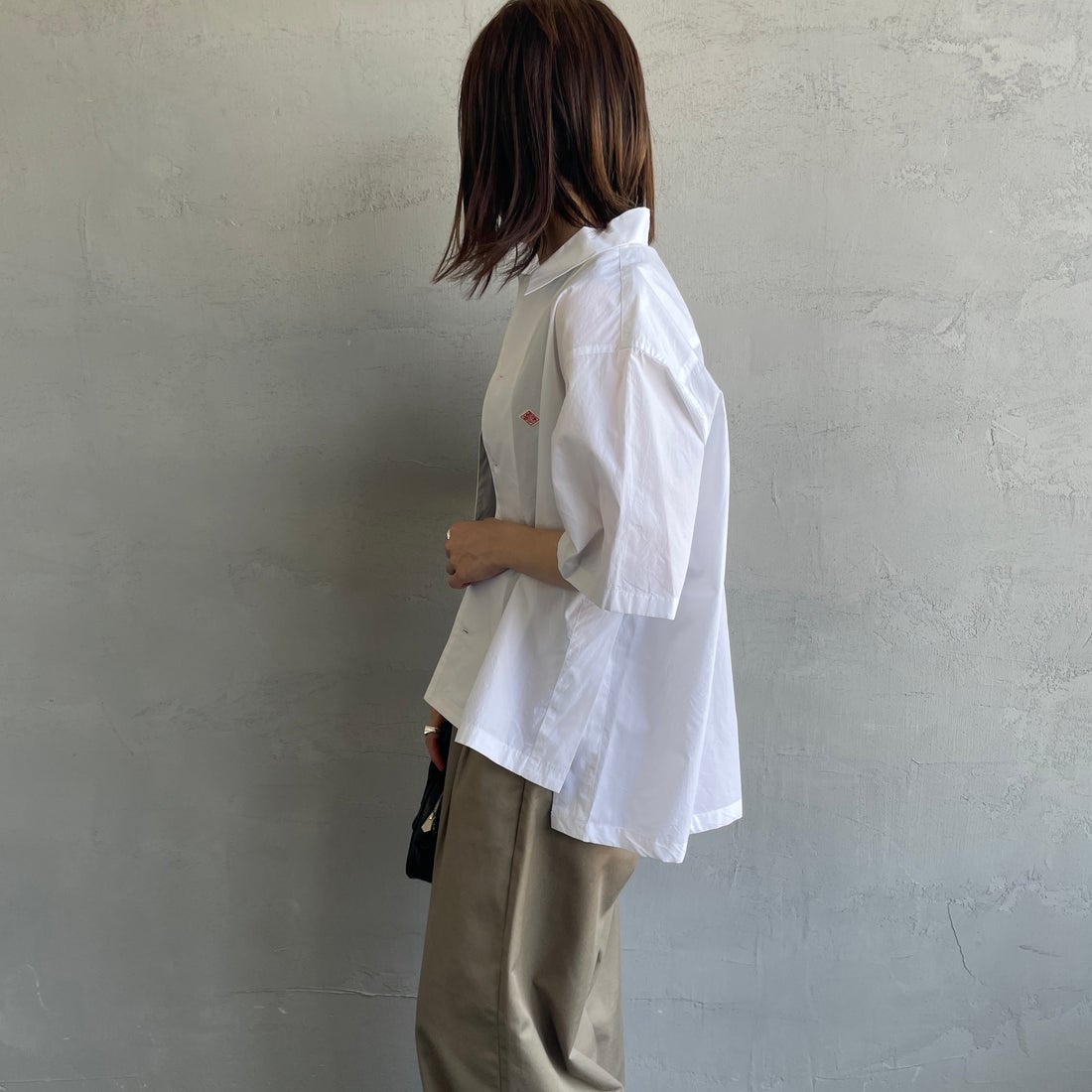 DANTON [ダントン] ハーフスリーブシャツ [DT-B0223CPL] WHITE &&モデル身長：158cm 着用サイズ：38&&
