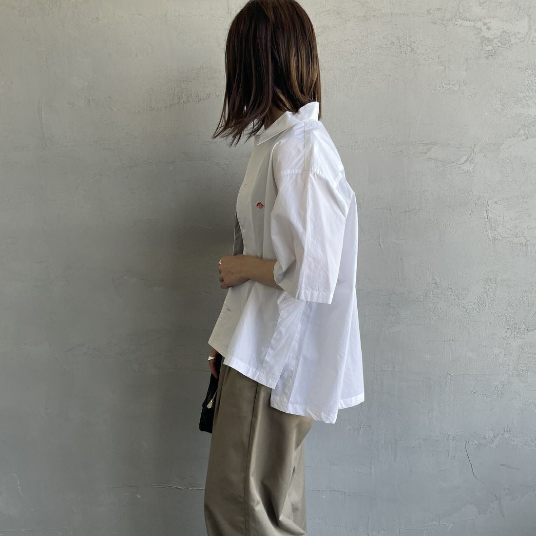 DANTON [ダントン] ハーフスリーブシャツ [DT-B0223CPL] WHITE &&モデル身長：158cm 着用サイズ：38&&