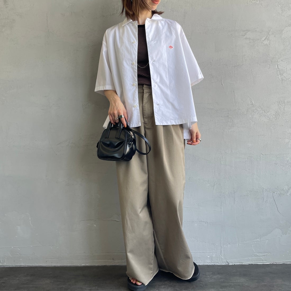 DANTON [ダントン] ハーフスリーブシャツ [DT-B0223CPL] WHITE &&モデル身長：158cm 着用サイズ：38&&