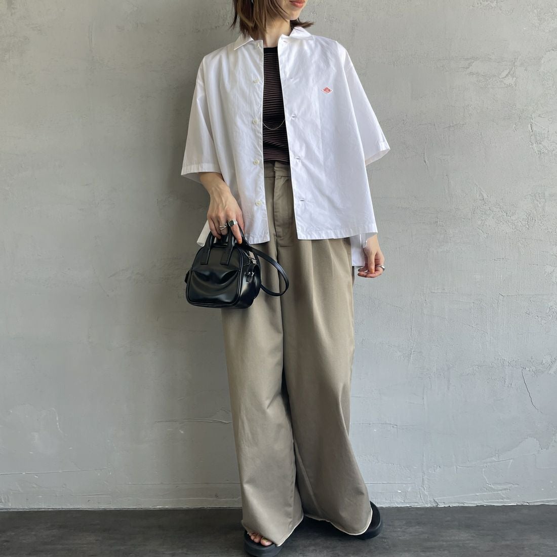 DANTON [ダントン] ハーフスリーブシャツ [DT-B0223CPL] WHITE &&モデル身長：158cm 着用サイズ：38&&